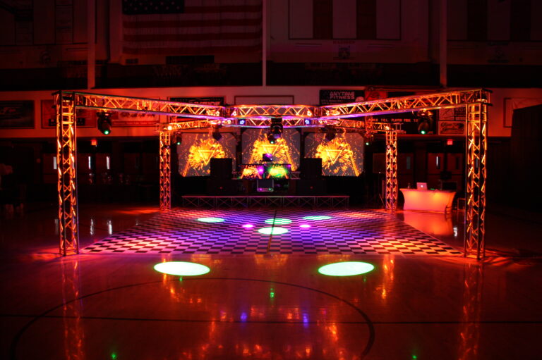 A & B Productions professional event lighting and DJ setup for parties and concerts.