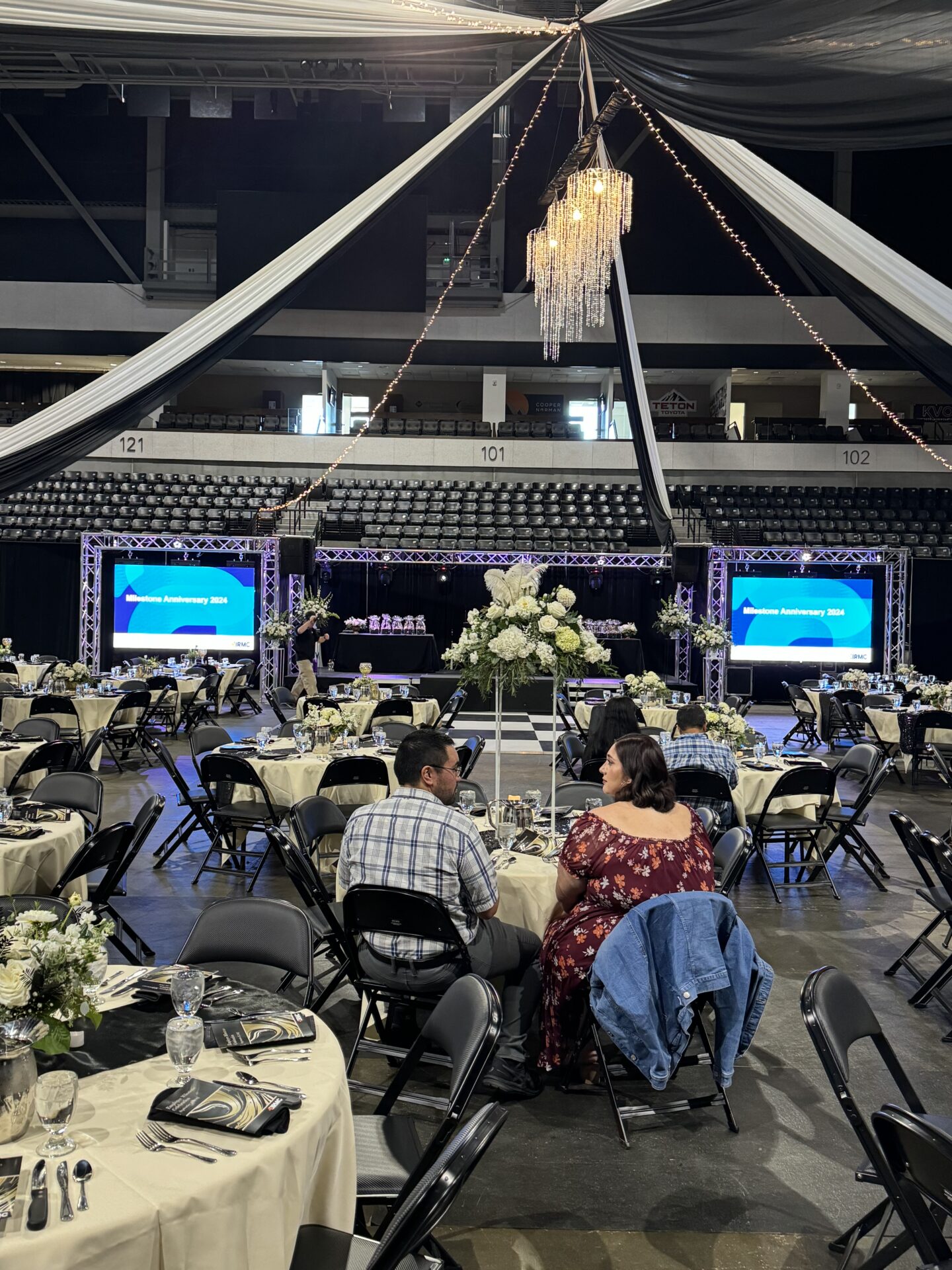 Event decor and lighting setup for weddings or corporate functions at A & B Productions.