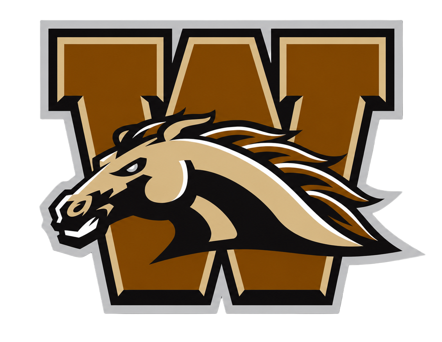 Brown and gold W bronco university logo