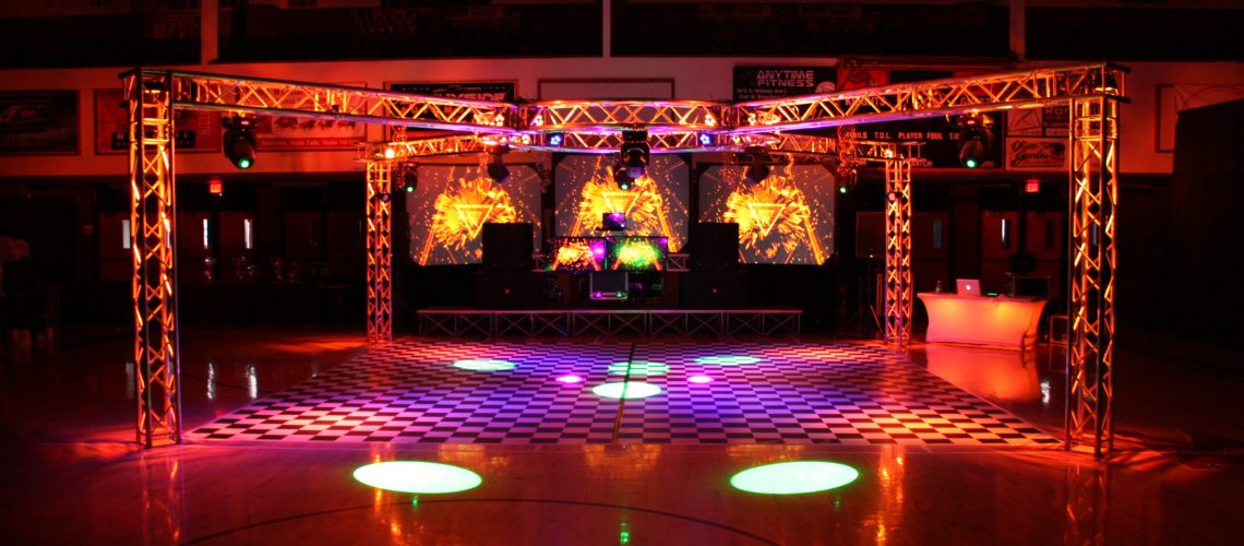 A & B Productions professional event lighting and DJ setup for parties and concerts.