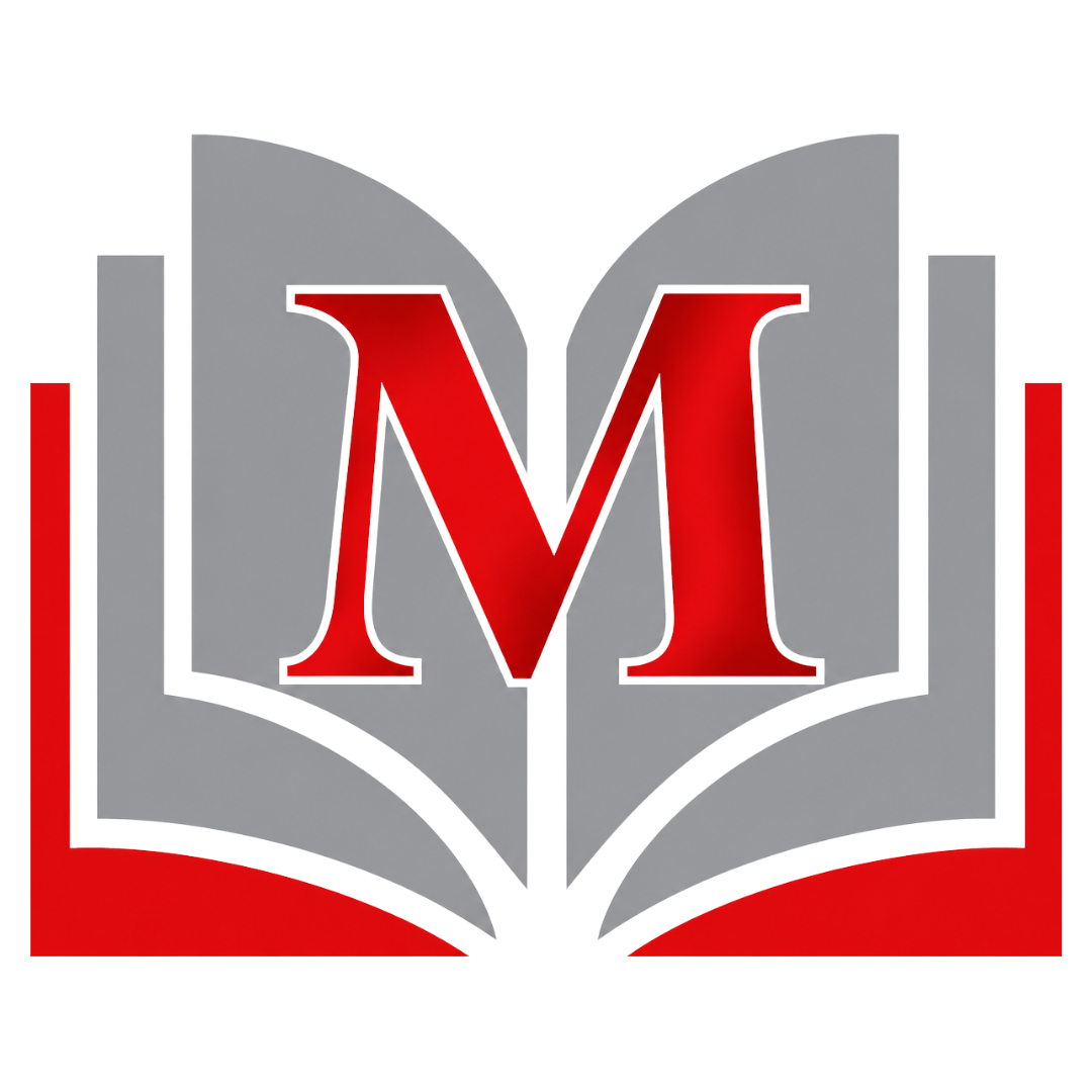 Red M open book high school logo