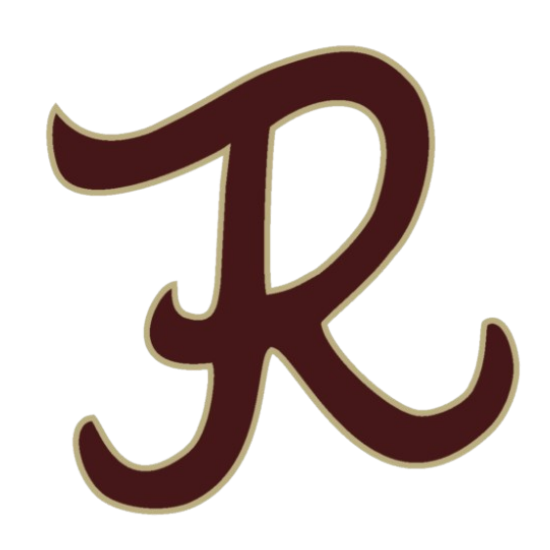 Maroon script R high school logo