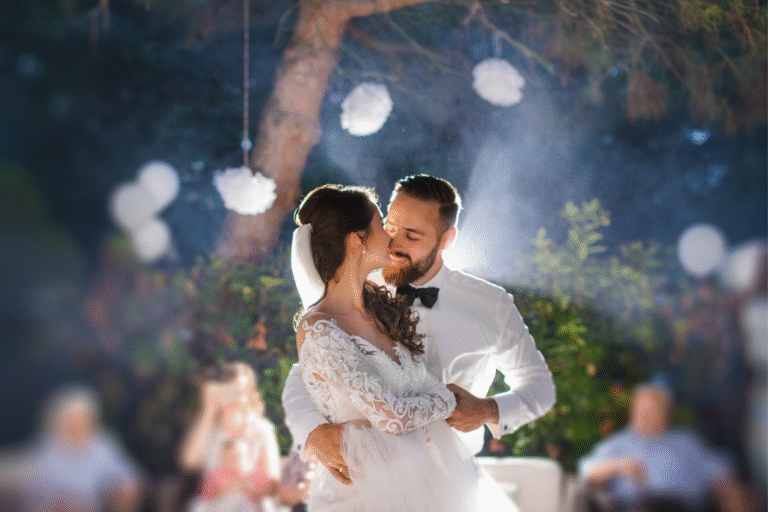 bride and groom dancing to pre ceremony music the dj play